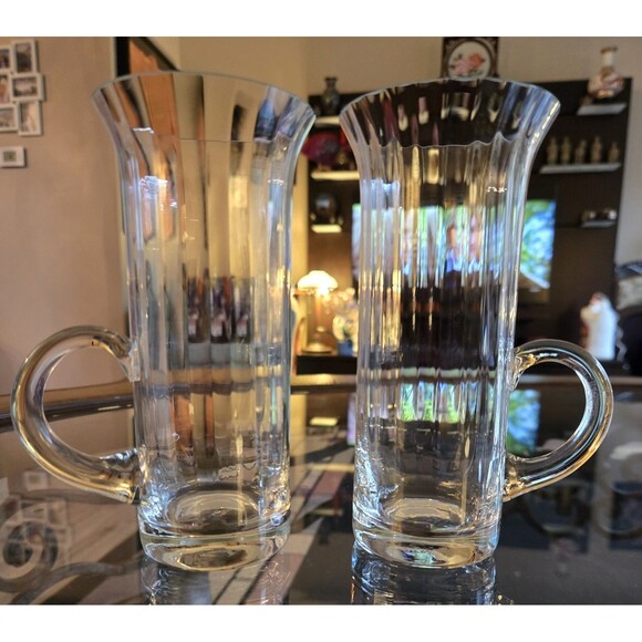 Set Of 2 Irish Ribbed coffee glass mugs  Delicate - Picture 1 of 4